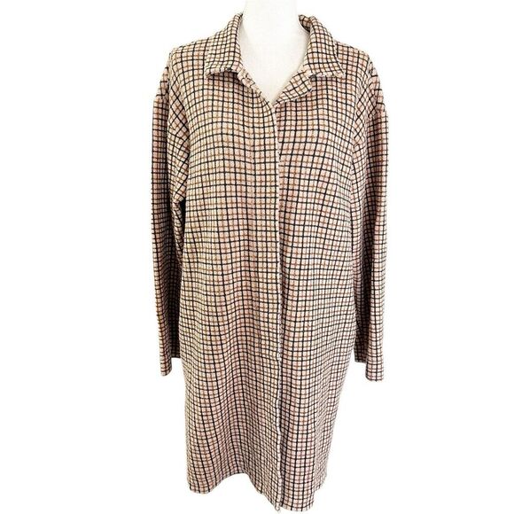 MONROW Womens Shacket Jacket Size Medium Plaid Brown Button Front Long - Picture 1 of 7